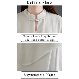 Buddha Gift 2Pcs Three Quarter Sleeve Irregular Design Shirt Wide Leg Pants Meditation Chiffon Women's Set