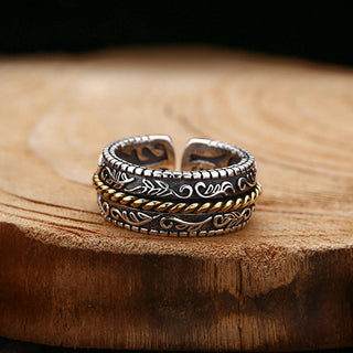 Buddha Gift 925 Sterling Silver Tang Dynasty Flower Design Luck Adjustable Ring