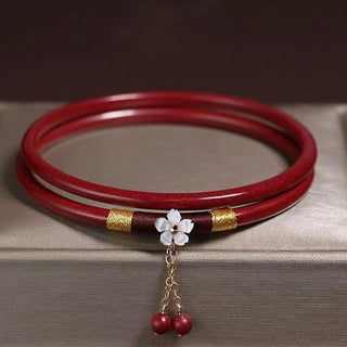 Buddha Gift 2Pcs Cinnabar Flower Blessing Bangle Charm Bracelet