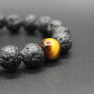 Buddha Gift Lava Rock Tiger Eye Stone Peace Healing Bracelet