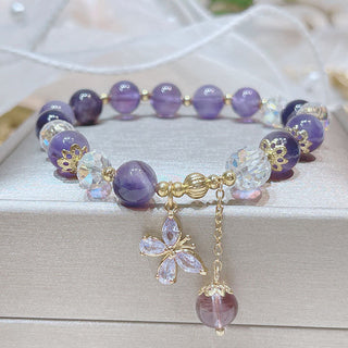 Buddha Gift Natural Amethyst Crystal Spiritual Butterfly Charm Bracelet