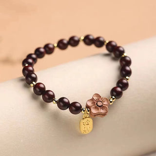 Buddha Gift Natural Sandalwood Peach Blossom Small Leaf Red Sandalwood Ruyi Charm Protection Bracelet