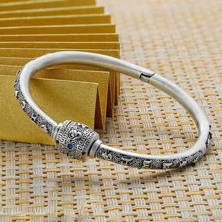 Buddha Gift 990 Sterling Silver Tibetan Auspicious Clouds Om Mani Padme Hum Engraved Creativity Bracelet Bangle