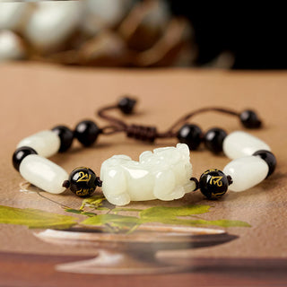 Buddha Gift Natural Hetian White Jade PiXiu Wealth String Bracelet