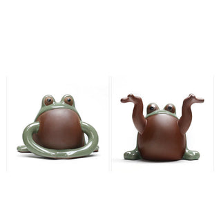 Buddha Gift FengShui Wealth Lucky Cute Frog Ceramic Tea Pet Figurine Decoration