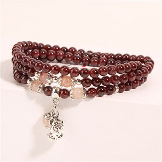 Buddha Gift Natural Garnet Strawberry Quartz Green Beans PiXiu Protection Triple Wrap Bracelet
