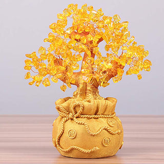 Buddha Gift Natural Citrine Money Tree Gemstone Ornament - Feng Shui for Prosperity