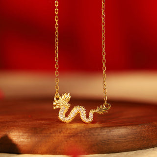 Buddha Gift 925 Sterling Silver Year Of The Dragon Auspicious Golden Dragon Luck Chain Necklace Pendant