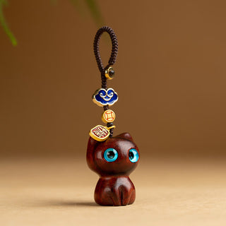 Buddha Gift Small Leaf Red Sandalwood Ebony Wood Lucky Cat Protection Key Chain Phone Hanging Decoration