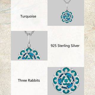 Buddha Gift 925 Sterling Silver Round Turquoise Three Rabbits Balance Necklace Pendant