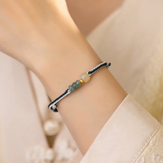 Buddha Gift 925 Sterling Silver Hetian Jade Bead Abundance Braided Rope Bracelet