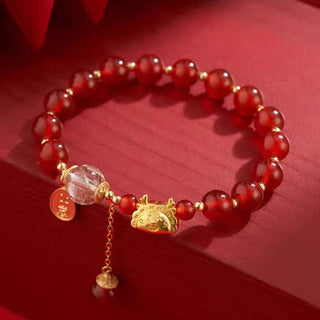 Buddha Gift Year of the Dragon Dumpling Natural Red Agate Garnet Hetian Jade Fu Character Luck Success Bracelet