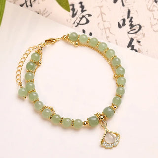 Buddha Gift Jade Leaf Ginkgo Tulip Peanut Fu Character Luck Beaded Bracelet