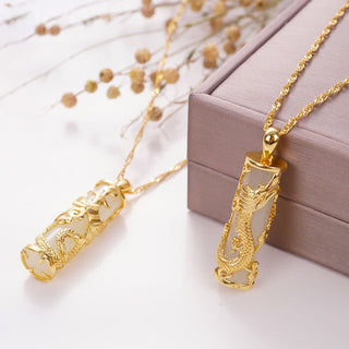Buddha Gift Jade Dragon Phoenix Copper Blessing Harmony Necklace Pendant