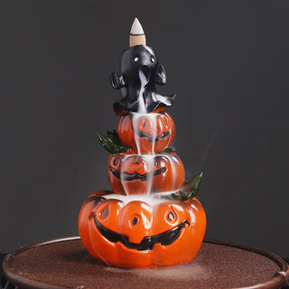 Buddha Gift Halloween Pumpkins Ghost Resin Backflow Smoke Fountain Incense Burner Decoration