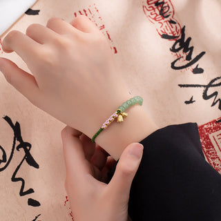 Buddha Gift Handmade Jade Bead Lily of the Valley Charm Luck Braided Bracelet