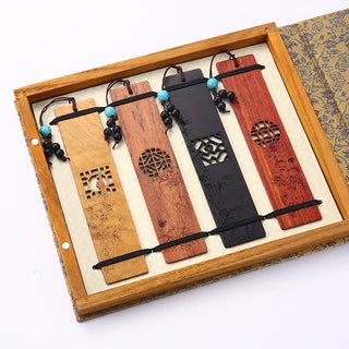 Buddha Gift 4Pcs Four Seasons Plum Orchid Bamboo Chrysanthemum Peking Opera Mask Wood Bookmarks With Gift Box