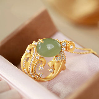 Buddha Gift Cyan Jade Koi Fish Healing Calm Necklace Pendant