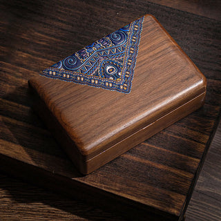 Buddha Gift Vintage Handmade Black Walnut Wood Jewelry Storage Box With Mirror