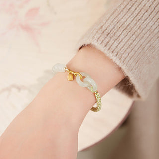 Buddha Gift Natural Hetian Jade Bead Double Peace Buckle Fu Character Abundance Braided Bracelet