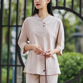 Buddha Gift 2Pcs Shirt Top Pants Meditation Zen Tai Chi Cotton Linen Clothing Women's Set