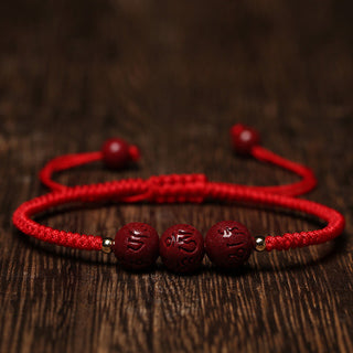 Buddha Gift Handmade Cinnabar Om Mani Padme Hum Engraved Beads Blessing Braided Bracelet