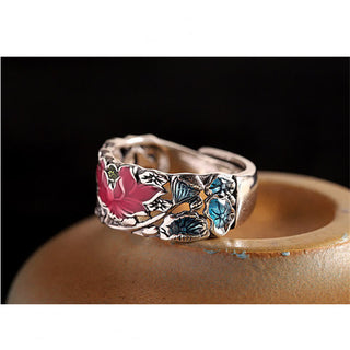 Buddha Gift 925 Sterling Silver Lotus Koi Fish Enlightenment Ring