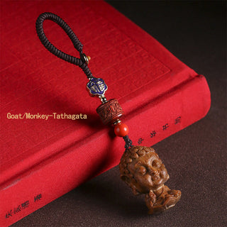 Buddha Gift Chinese Zodiac Natal Buddha Green Sandalwood Om Mani Padme Hum Peace Key Chain