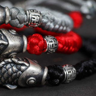 Buddha Gift Silver Luck Koi Fish Braided String Bracelet
