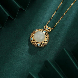 Buddha Gift 925 Sterling Silver Green Chalcedony Hetian White Jade Strength Necklace Pendant