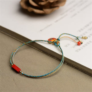 Buddha Gift Handmade Cinnabar As One Wishes Blessing Braid Double Layer Bracelet