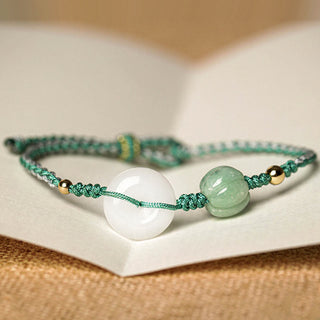 Buddha Gift White Jade Peace Buckle Pumpkin Bead Luck Blessing Braided Bracelet