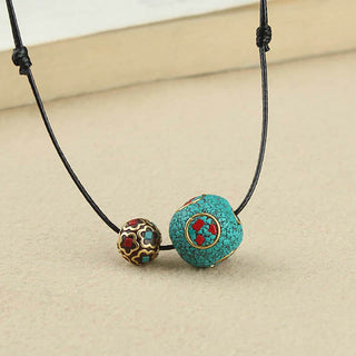 Buddha Gift Tibetan Turquoise Double Bead Protection Strength Necklace Pendant