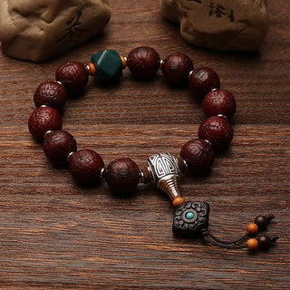 Buddha Gift Tibetan Bodhi Seed Agate Bead Luck Wealth Tassel Charm Wrist Mala