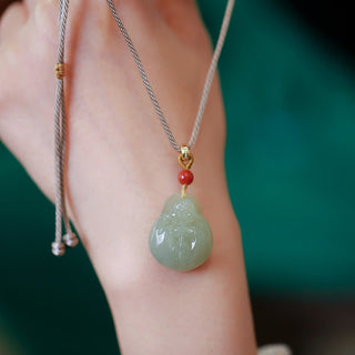 Buddha Gift Laughing Buddha Hetian Jade Wealth Prosperity String Necklace Pendant