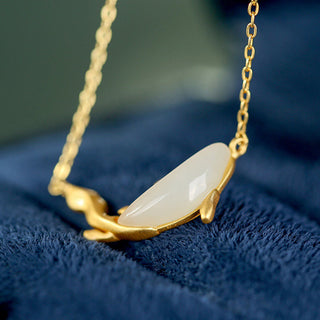 Buddha Gift 925 Sterling Silver White Jade Dolphin Luck Necklace Pendant