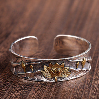 Buddha Gift 925 Sterling Silver Lotus Flower Calm Bracelet Adjustable Bangle