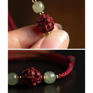 Buddha Gift Natural Cinnabar Chinese Zodiac Hetian Jade Fu Character Luck Rope Bracelet