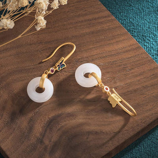 Buddha Gift FengShui White Jade Butterfly Fortune Earrings
