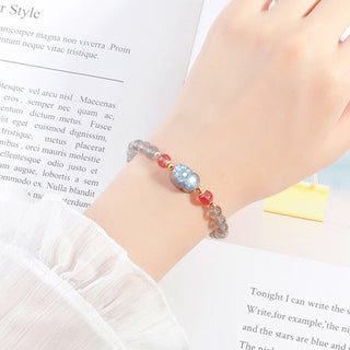 Buddha Gift Moonstone Strawberry Quartz PiXiu Healing Bracelet