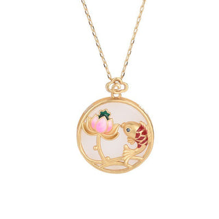 Buddha Gift White Jade Koi Fish Lotus Blessing Necklace Pendant