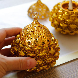 Buddha Gift Gold Pine Cone Pattern Spiritual Rituals Mini Incense Burner Home Tabletop Decor