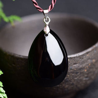 Buddha Gift Gold Sheen Obsidian Black Obsidian Rainbow Obsidian Wealth Water Drop Necklace Pendant