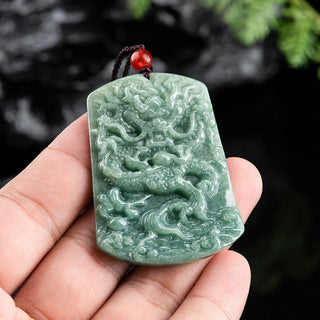 Buddha Gift Natural Jade Chinese Zodiac Dragon Sea Luck String Necklace Pendant