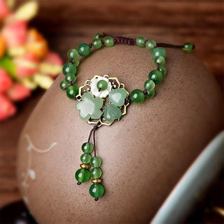 Buddha Gift Natural Green Jade Luck Dangling Flower Bracelet