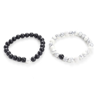 Buddha Gift 2pcs Natural Frosted Stone White Turquoise Bead Couple Bracelet