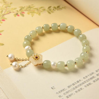 Buddha Gift Hetian Jade Flower Pearl Happiness Abundance Bracelet