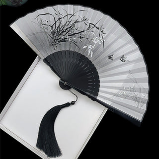 Buddha Gift Vintage Bamboo Peony Butterfly Lotus Handheld Silk Folding Fan With Bamboo Frames