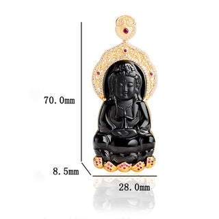 Buddha Gift 925 Sterling Silver Natural Black Jade Kwan Yin Avalokitesvara Wealth Necklace Pendant