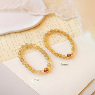 Buddha Gift Golden Rutilated Quartz Strawberry Quartz Star Protection Bracelet